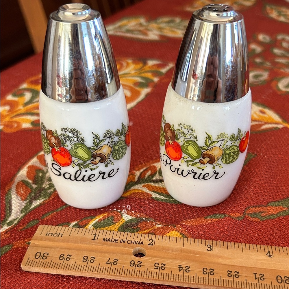Corningware White and Silver Salt and Pepper Shakers